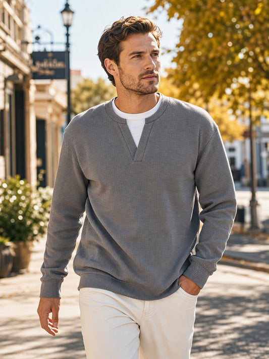 ✨ Timeless Comfort | Men's Textured Waffle Layered-Look Long-Sleeve Tee