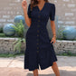🌞💃Women's Button-Up V-Neck Short Sleeve Midi Dress