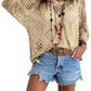 Womens Bohemian-Inspired Beige Crochet Top With V-Neck