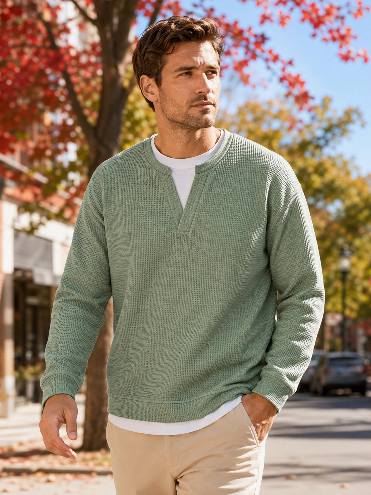 ✨ Timeless Comfort | Men's Textured Waffle Layered-Look Long-Sleeve Tee