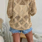 Womens Bohemian-Inspired Beige Crochet Top With V-Neck