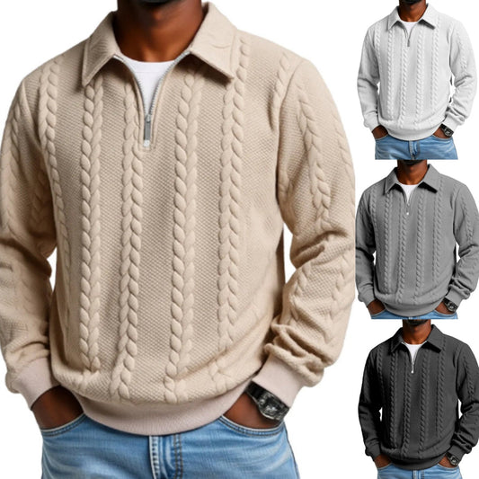 🔥Novità - Maglia da uomo con mezza zip in stile lavorato a trecce