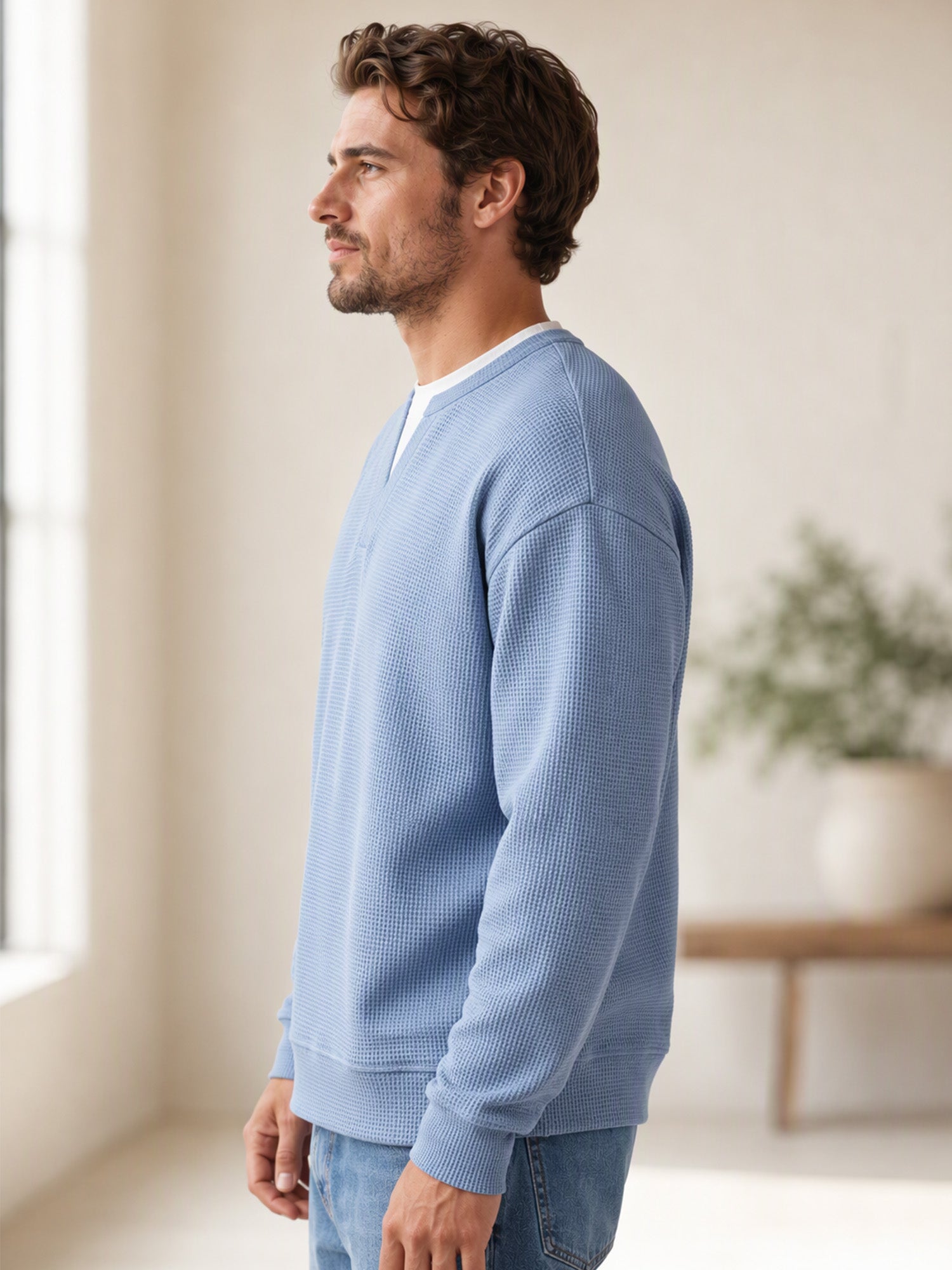 ✨ Timeless Comfort | Men's Textured Waffle Layered-Look Long-Sleeve Tee