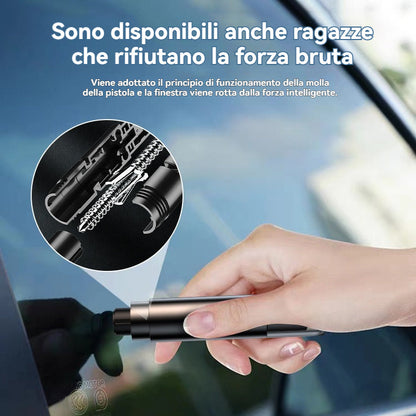 🚨 Martello di emergenza per auto con taglierina per cinture di sicurezza 🔪 | La punta in tungsteno frantuma il vetro stratificato | Compatto 96 mm | Salva vite in caso di ribaltamento e immersione in acqua