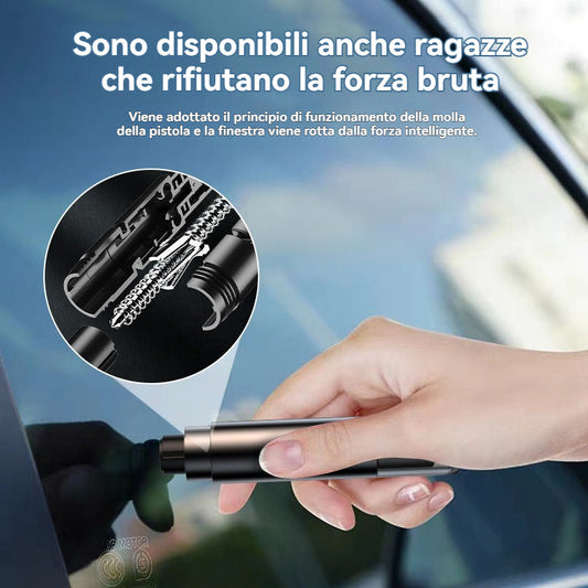 🚨 Martello di emergenza per auto con taglierina per cinture di sicurezza 🔪 | La punta in tungsteno frantuma il vetro stratificato | Compatto 96 mm | Salva vite in caso di ribaltamento e immersione in acqua