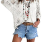 Womens Bohemian-Inspired Beige Crochet Top With V-Neck