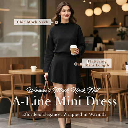 ✨💓Women's Mock Neck Knit A-Line Mini Dress