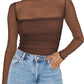 🎉Women's Sparkle Mesh Sheer Long Sleeve Ruched Top