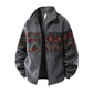 Men's Ethnic Pattern Full-Zip Fleece-Lined Long-Sleeve Menswear Cardigan Sweater Jacket - Stand Collar, Casual Loose Autumn-Winter Christmas Everyday Top