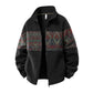 Men's Ethnic Pattern Full-Zip Fleece-Lined Long-Sleeve Menswear Cardigan Sweater Jacket - Stand Collar, Casual Loose Autumn-Winter Christmas Everyday Top