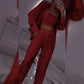 Glitter Blazer Met Pailletten en Wijde Broek voor dames(3-delige Set)