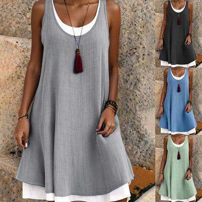 ✨Vestito Lungo da Donna Finto Due Pezzi Senza Maniche