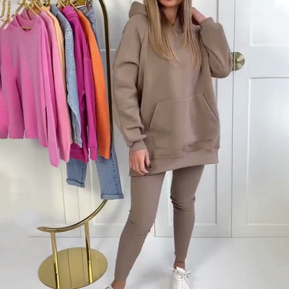 Completo alla Moda da Donna in 2 Pezzi: Felpa con Cappuccio e Pantaloni