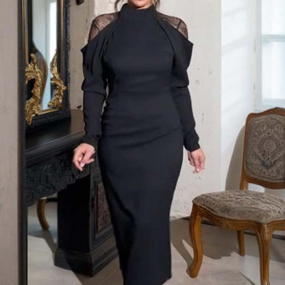 🎁Saldi scottanti 41% DI SCONTO⏳Elegante abito midi da donna con collo alto e retro in pizzo