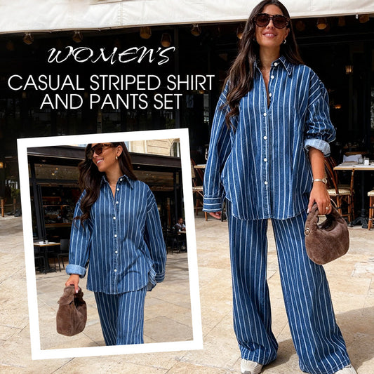 Completo donna casual a righe — Camicia e pantaloni