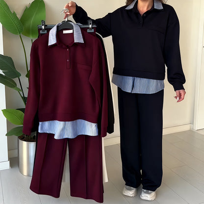 Completo Donna Due Pezzi Casual: Maglia a Maniche Lunghe e Pantaloni