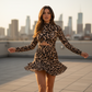 Abito Mini Arricciato con Stampa Leopardata da Donna