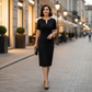🧡Nuovo arrivo🔥Abito classico nero scintillante con scollo a V e maniche corte