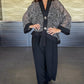 Set 2 pezzi da donna con cardigan con scollo a V e paillettes e pantaloni a gamba larga
