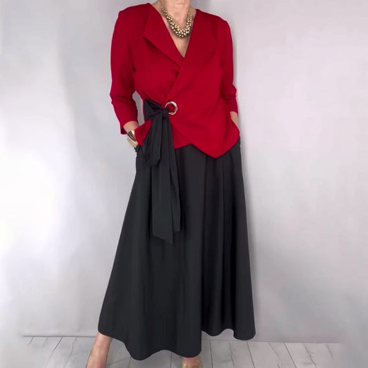 Set 2 pezzi composto da top elegante e gonna a tinta unita da donna