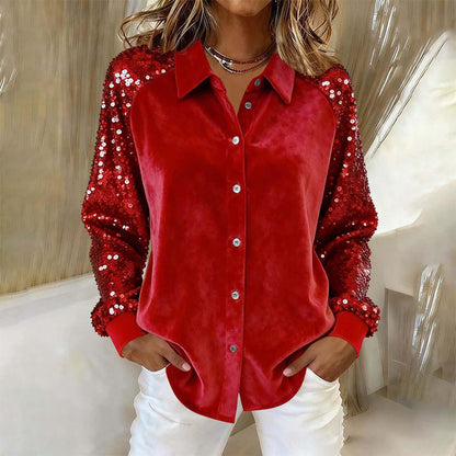 Camicia da donna a maniche lunghe con paillettes e bottoni