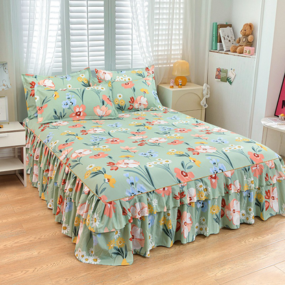 🔈🔈 OFFERTA LAMPO - SCONTO DEL 60% ⚡ Set di 3 Gonne da Letto con Volant 🛏️ – Stampa Floreale & Design a Doppio Strato!
