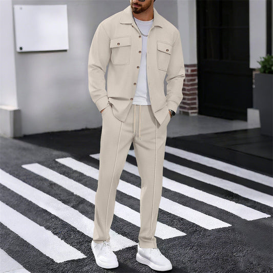 🔥 SCONTO DEL 61%! ⏰ Completo da uomo con giacca abbottonata + pantaloni in maglia a nido d'ape – Taglio ampio, tessuto traspirante e stile casual elegante 👕👖