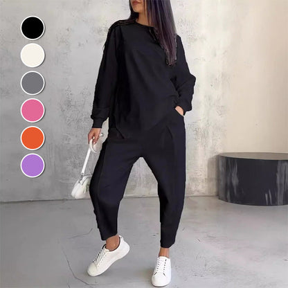 Completo 2 Pezzi da Donna: Felpa a Maniche Lunghe con Orlo Asimmetrico e Pantaloni