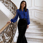 Top con scollo a V e maniche trasparenti con paillettes