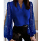 Top con scollo a V e maniche trasparenti con paillettes