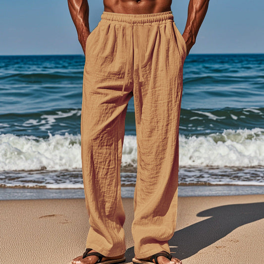 Pantaloni da Uomo alla Moda in Lino - Vestibilità Morbida con Tasche