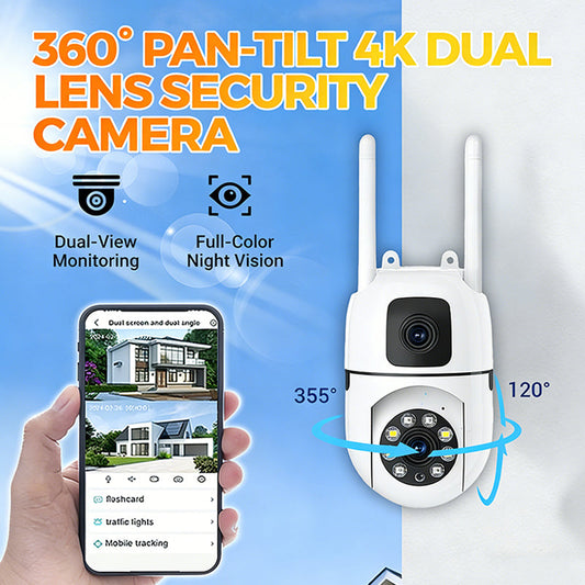 🔥🎁Nuovo arrivo 50% di sconto💥🔍🔍Telecamera di sicurezza a doppio obiettivo 4K con panoramica e inclinazione a 360° - Telecamera di sorveglianza WiFi per esterni