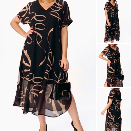 Fluido Scollo a V Abito Midi