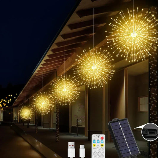 ✨ Catena Luminosa Fuochi d’Artificio a Energia Solare – Illuminazione Magica da Giardino per Feste e Serate