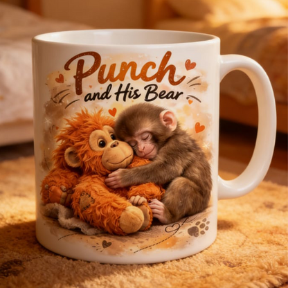 Tazza in ceramica con simpatica scimmietta “Punch e il suo orso”