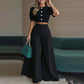Completo Elegante con Top a Maniche a Sbuffo e Pantaloni Palazzo