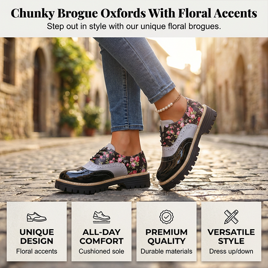 Scarpe Brogue Platform da Donna con Stampa Floreale