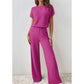 Completo da Donna in Maglia a Costine con Top e Pantaloni a Gamba Larga