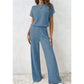 Completo da Donna in Maglia a Costine con Top e Pantaloni a Gamba Larga