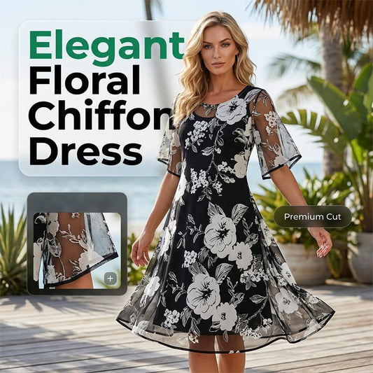 🔥Offerte imperdibili - Abito da donna elegante in chiffon con stampa floreale: uno stile disinvolto per ogni occasione 🌸