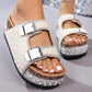 👡 SCONTO DEL 50%! ✨ Sandali con doppia fibbia e tacco in sughero – Design elegante, calzata comoda e perfetti per un look estivo alla moda 💎