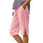 ⏳Offerta a tempo limitato⏰Pantaloni capri casual a tinta unita con tasche da donna