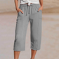 Pantaloni capri donna in cotone-lino, a pieghe e tinta unita