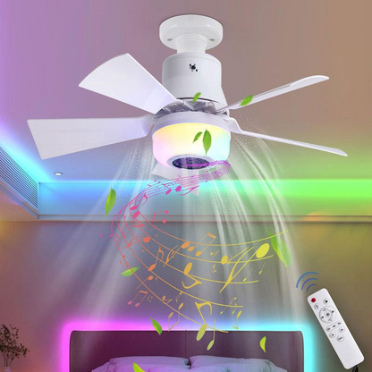 🍃 Ventilatore da soffitto intelligente con illuminazione RGB e altoparlante Bluetooth - 3 livelli, telecomando e attacco E27