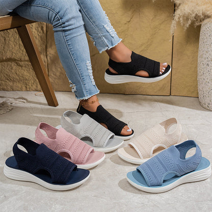 Sandali con plateau da donna in maglia traspirante