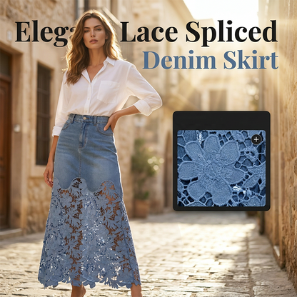 Gonna da donna in denim aderente con finiture in pizzo traforato.