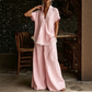 Ensemble d'intérieur pour femme composé d'un haut à col en V et d'un pantalon à jambes larges