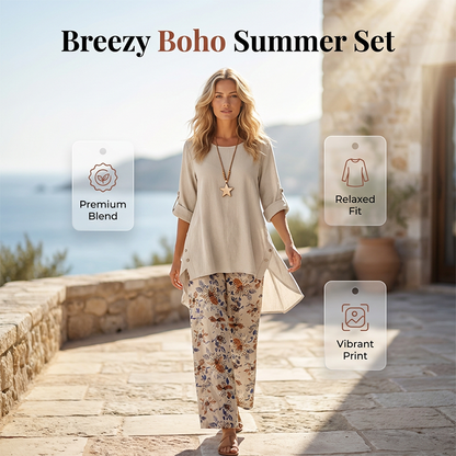 💥Sconto del 50% sulle NOVITÀ – Completo da donna con top a maniche corte e pantaloni in misto cotone e lino