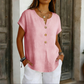 Maglietta casual da donna con scollo a V e bottoni