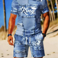 👕 Set T-Shirt e Pantaloncini da Uomo con Stampa Denim Finto 🧢